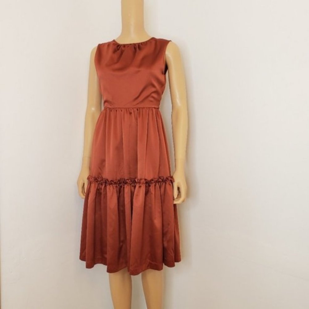 NWT BHLDN Canyon Rust Satin Tie Back Bow Dress S - Picture 4 of 8